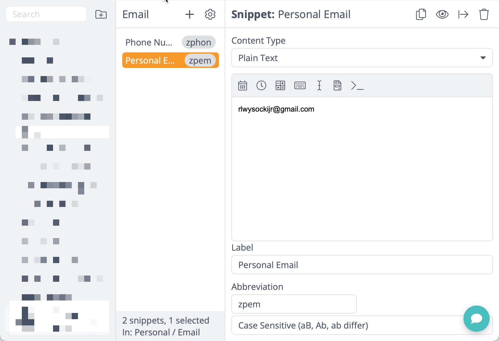 A screenshot of a TextExpander snippet.